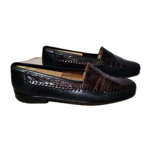 Belvedere Florence Brown Woven Leather Crocodile Toe Vamp Shoes Men's Size 9 M - Picture 3 of 9